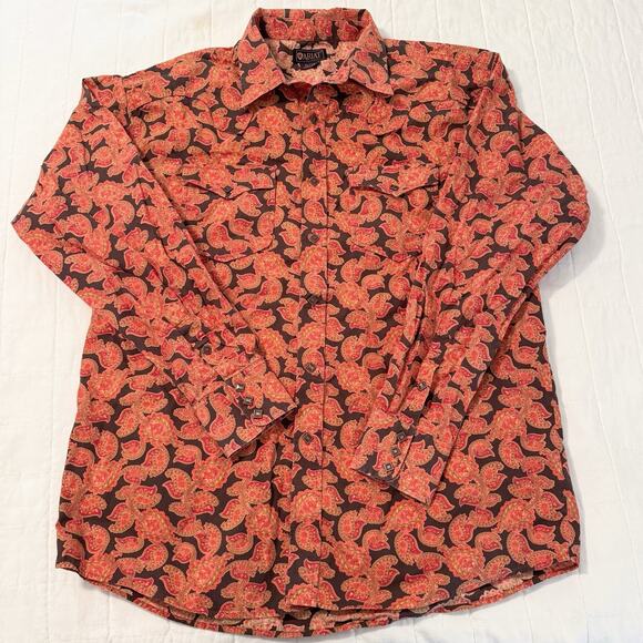 Ariat Paisley Men’s XL Pearl Snap Orange‎ And Black Country Western - Picture 1 of 8